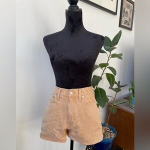 Madewell High Waist Striped Shorts in Tan